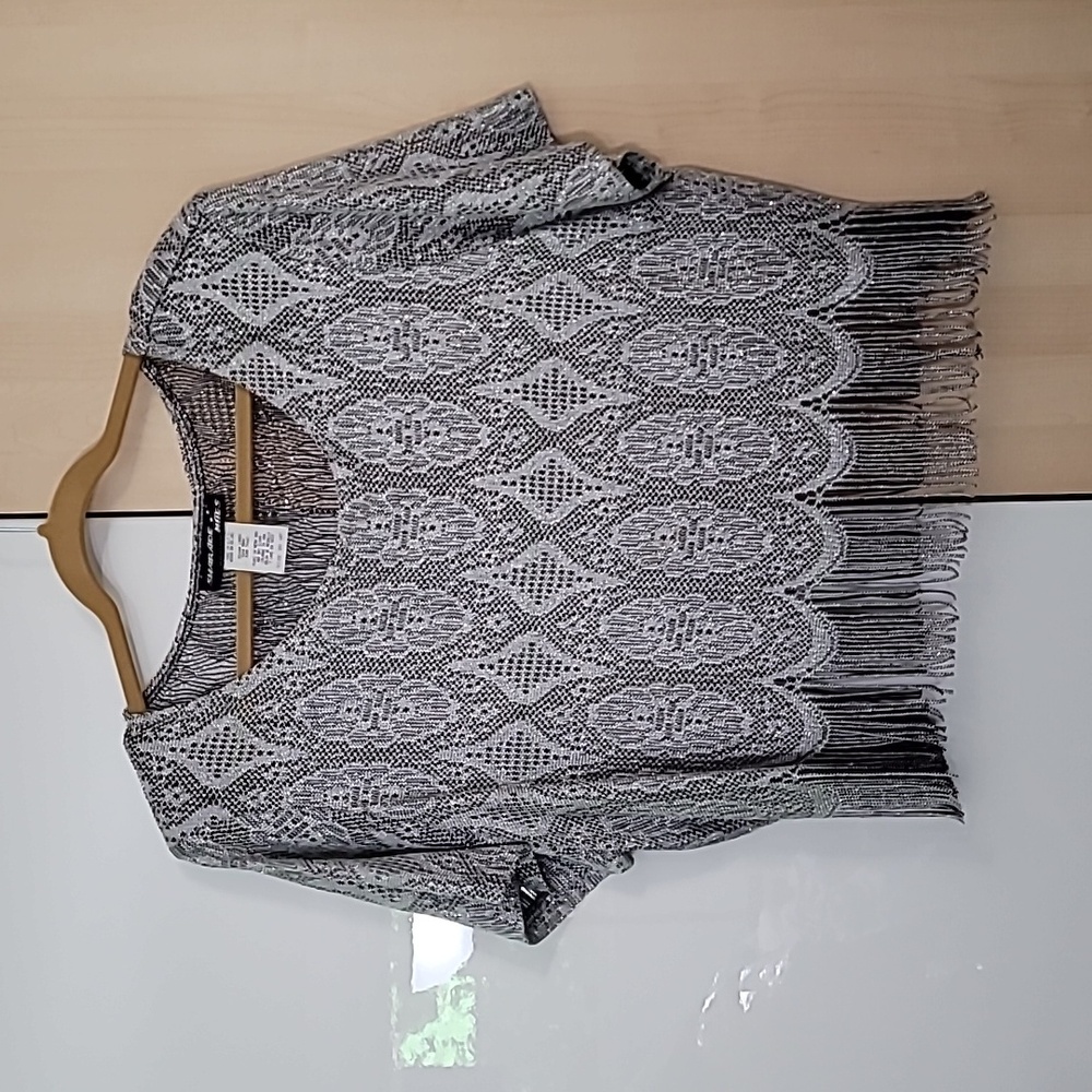 Woman's Overshell Crotchet‎ Top Sharade Nites 20WP silver thread and fringe
